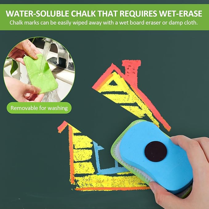 Utron 18 PCS Dustless Chalk for Kids with Pen Sleeve, Chalk for Chalkboard Chalk and Eraser Set, Colored Chalk Board Chalk, Washable Toddler Chalk Non Toxic Chalk for Doodling, Drawing, Writing