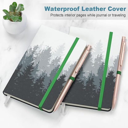 Small Notebook, Mini Pocket Journal A6 5.7" x 3.9", Leather Hardcover Journal with Pen Holder, 160 Thick Papers, Cute Lined Notebook Small Notepad for Women Writing Work Travel, Forest