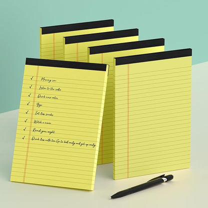 Small Note Pads 5x8 Yellow – 4 Pack, 80gsm Premium Thick Paper, 30 Sheets/ 60 Pages Per Pad, Perforated Pages Narrow Ruled Writing Pad, College Ruled Legal Notepads 5x8 for Homework, Office, Business