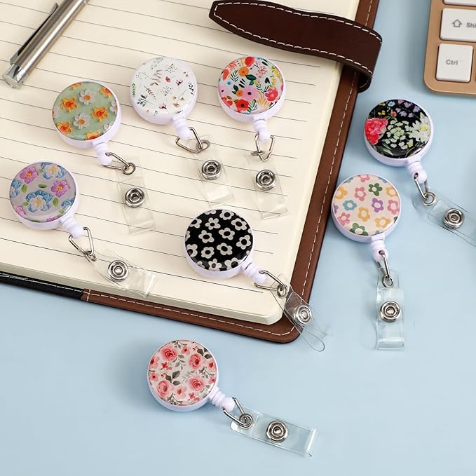 Retro Rainbow Badge Reels Holder Retractable with ID Clip for Nurse Name Tag Card Nursing for Doctor Teacher Student Employee Office Medical Work