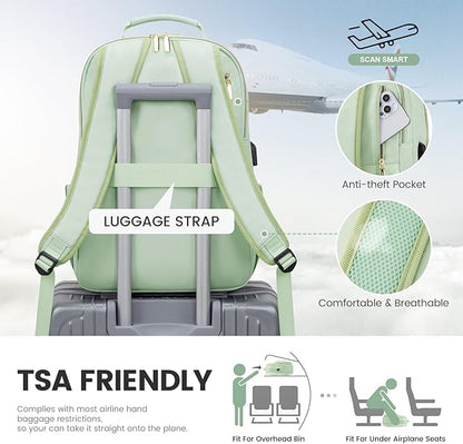 LOVEVOOK Laptop Backpack for Women 15.6 inch,Cute Womens Travel Backpack Purse,Professional Laptop Computer Bag,Waterproof Work Business College Teacher Bags Carry on Backpack with USB Port,Cyan Green