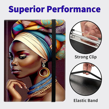 African Women Padfolio Folder with Clipboard,Portfolios Organizer Clipboards with Storage Clipboard Writing Pad PU Leather Conference Document Organizer with Business Card Holder