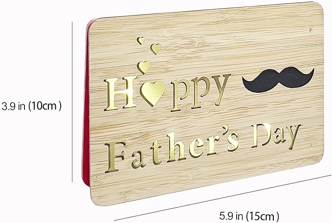 Fathers Day Cards,Handmade Bamboo Greeting Cards,Wooden Thankyou Card,Father's day Card for Dad,Happy fathers day