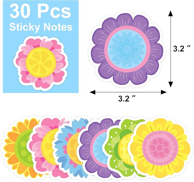 30 Pack Spring Flowers Sticky Notes - 600 Sheets Floral Shape Sticky Note Pads for Kids Spring Gift School Office Supplies