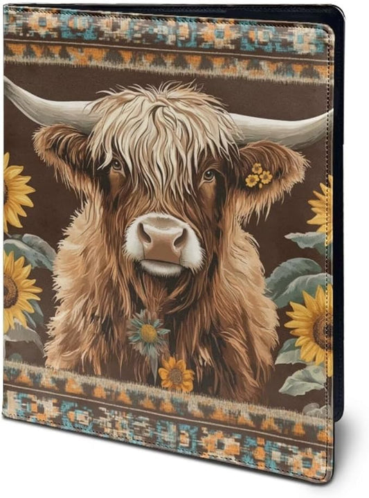 Cozeyat Padfolio with Clipboard for Men PU Leather Notepad Holder Legal Pad Holder Notebook Holder Western Highland Cow Padfolio - Business Gift