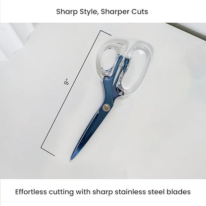 OfficeGoods 9” Stainless Steel Acrylic Scissors for Office and Home - Aesthetic and Sharp All Purpose Scissors, Perfect for Sewing, Arts and Crafts - Sapphire