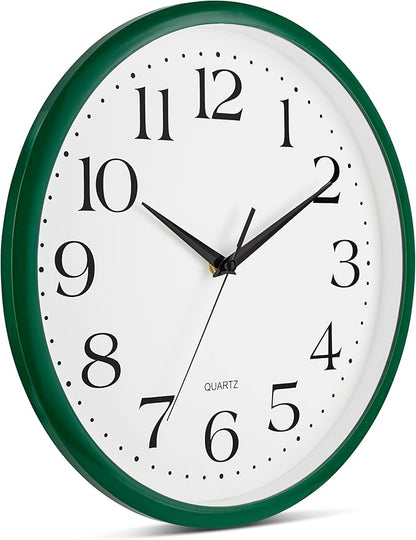 Bernhard Products Hunter Green Wall Clock Silent Non Ticking - 12 Inch Quality Quartz Battery Operated Round Easy to Read Home/Kitchen/Office/Classroom/School Clock