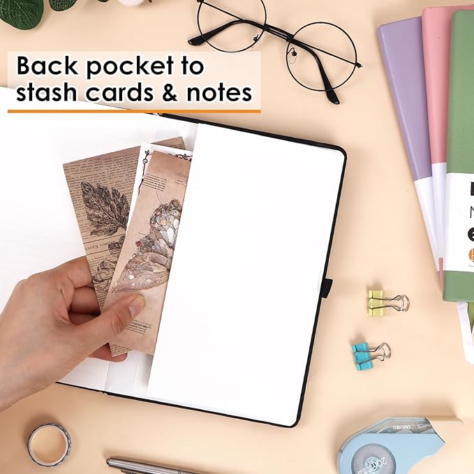 Lined Journal Notebooks for Women and Men, A5 100gsm Hardcover Notebook with Pen Loop, 160 Pages, 5.7" X 8.3", Notebook for Student, Office, School (Black)