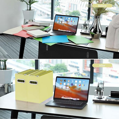 Oterri File Organizer, Small Storage Box, Cardboard File Folder Organizer, Collapsible File Box, Hanging File Organizer for Letter Size, Portable File Box, Only Box (Light Yellow,4 Packs)