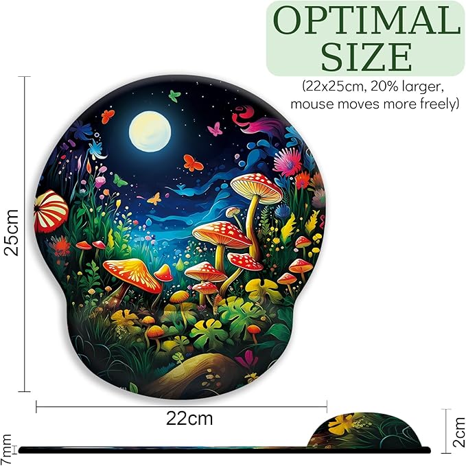 Mushroom Mouse Pad, Ergonomic Mouse Pad with Wrist Rest, Gaming Mouse Pad Wrist Support with Non-Slip Pain Relief PU Base, Funny Mouse Pads for Desk, Cute Home Office Desk Accessories Decor
