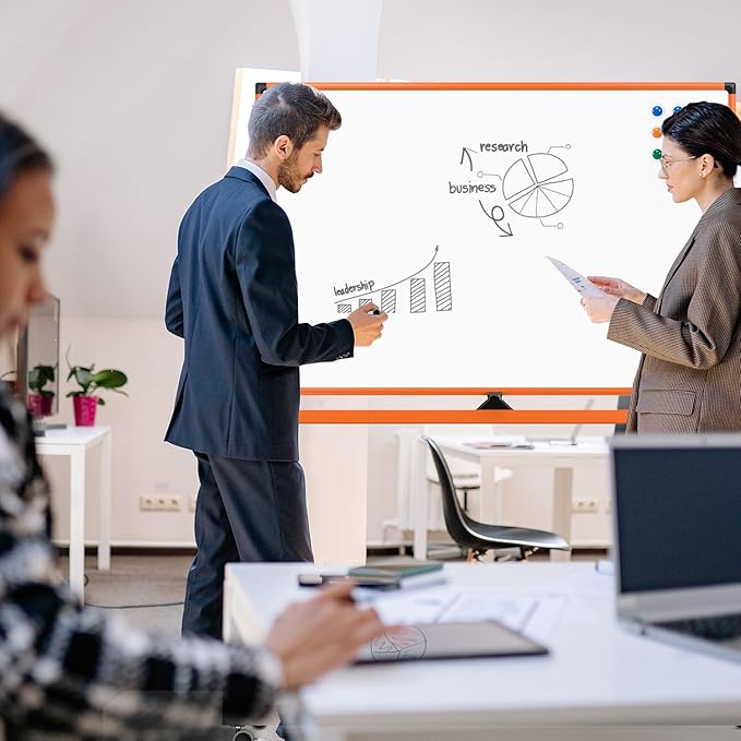 Whiteboard on Wheels, 48x32 Inches Mobile Whiteboard, Rolling Dry Erase Board with Stand, Magnetic Standing White Board for Office, School, Home, Large Double Sided White Board with Paper Pad