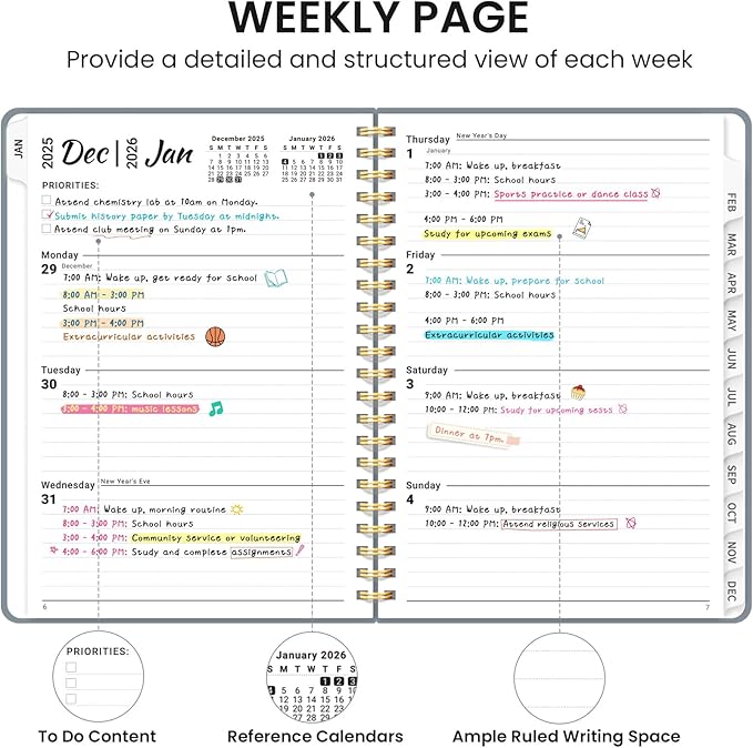 2026 Planner, Weekly and Monthly Calendar Planner, January 2026 - December 2026, Hardcover 2026 Calendar Planner Book with Tabs For Women & Men, Inner Pocket, Spiral Bound, Perfect for Office Home School Supplies - A4 (8.5" x 11"), Stone Gray