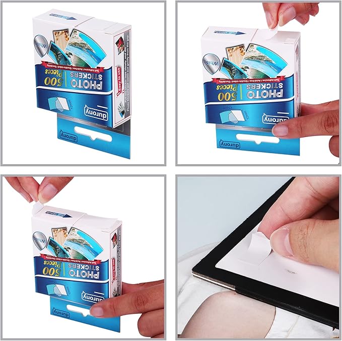 Durony 500 Pieces Photo Sticker White Double-Sided Self Adhesive Photo Tapes for Pictures DIY Photo Album Journal