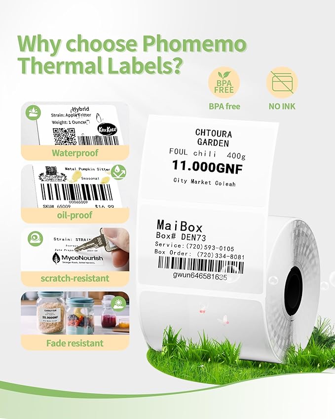 Memoqueen 3 Roll Thermal Sticker Labels for M110S/M221/M220/M120/M200/M110 Label Makers,1.97"x1.18"(50mm*30mm),Multi-Purpose Labels for Bussiness,Barcode,Home,230 Labels/Roll,Black on White