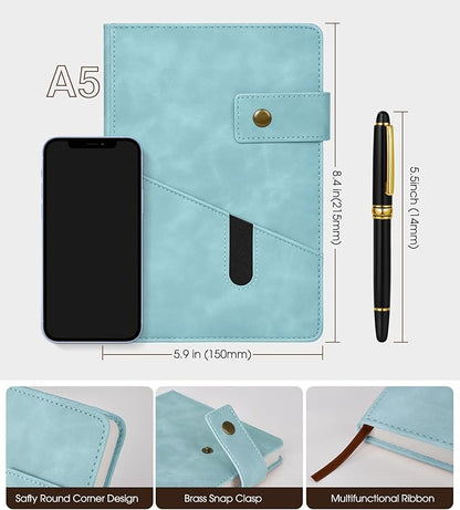 A5 Lined Leather Journal Notebook for Men Women,5.9" X 8.4" Hardcover Journal with Pen,200 Pages 100 Gsm Thick Ruled Paper Daily Diary for School,Travel,Business,Work,Home Writing