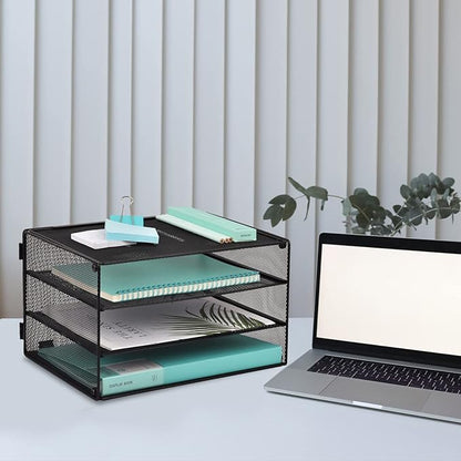 EASEPRES Paper Organizer Tray, 3 Tier Mesh Desk File Organizer Letter Sorter Holder for Home Office, Black