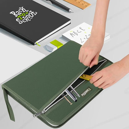 Fireproof Safe Accordion File Organizer Bag Folder,Waterproof Expanding Filing Folder with 14 Pockets, A4 Letter Size, Document Organizer Holder and Color Labels /2 Zipper (Green 14.3" x 9.8")