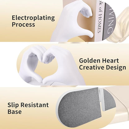 White Decorative Bookends for Shelves, Heart Hands Book Ends Sculpture Aesthetic Decor for Bedroom Living Room Merch Apartment Bookshelf Birthday Women Decorations Stuff Aesthetic