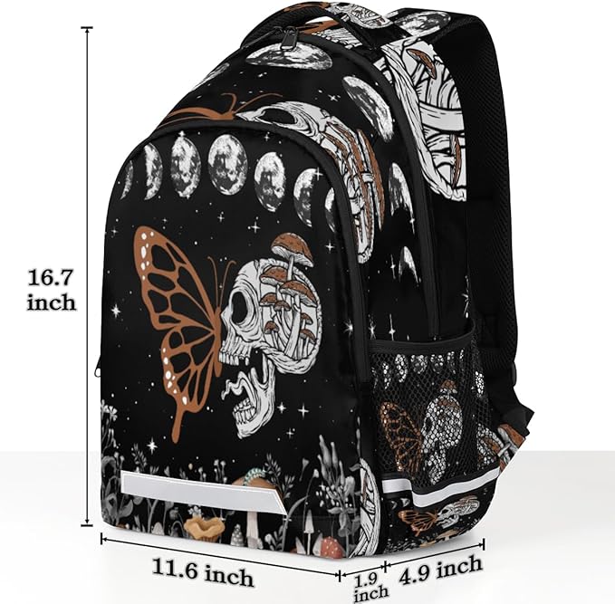Brown Gothic Skull Butterfly Black Galaxy Space Backpack School Bookbag Laptop Purse Casual Daypack for Teen Girls Women Boys Men College Travel
