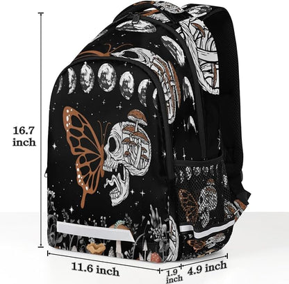 Brown Gothic Skull Butterfly Black Galaxy Space Backpack School Bookbag Laptop Purse Casual Daypack for Teen Girls Women Boys Men College Travel