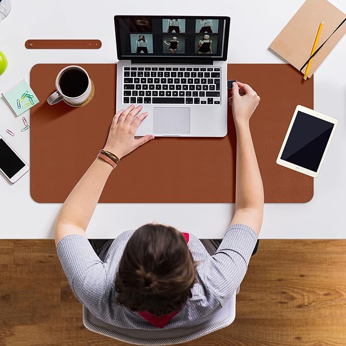 Boutilon Leather Desk Pad 30" x14",Non-Slip Mouse Pad,Office Desk Mat,Waterprooft PU Leather Desk Blotter,Desk Pad Protector,Desk Writing Pad for Home Office Decor (M-Brown)