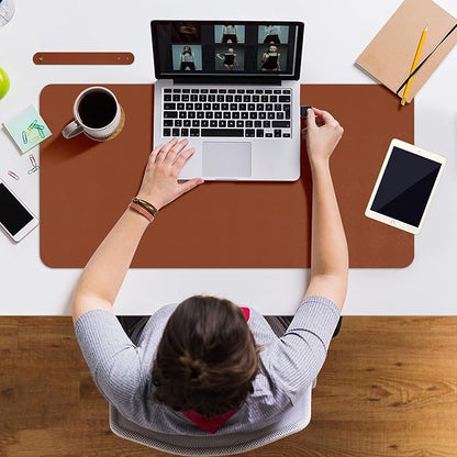 Boutilon Leather Desk Pad 30" x14",Non-Slip Mouse Pad,Office Desk Mat,Waterprooft PU Leather Desk Blotter,Desk Pad Protector,Desk Writing Pad for Home Office Decor (M-Brown)