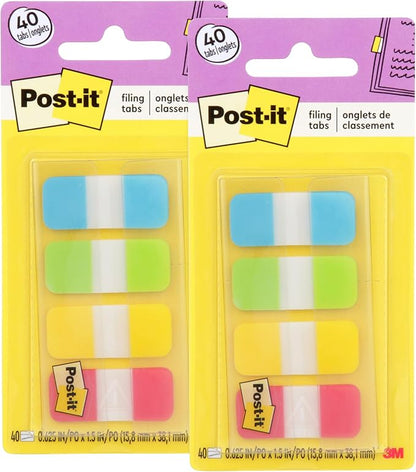 Post-it Tabs, 625 in Solid, Aqua, Lime, Yellow, Red, 10/Color, 40/Dispenser (676-ALYR) (Pack of 2)