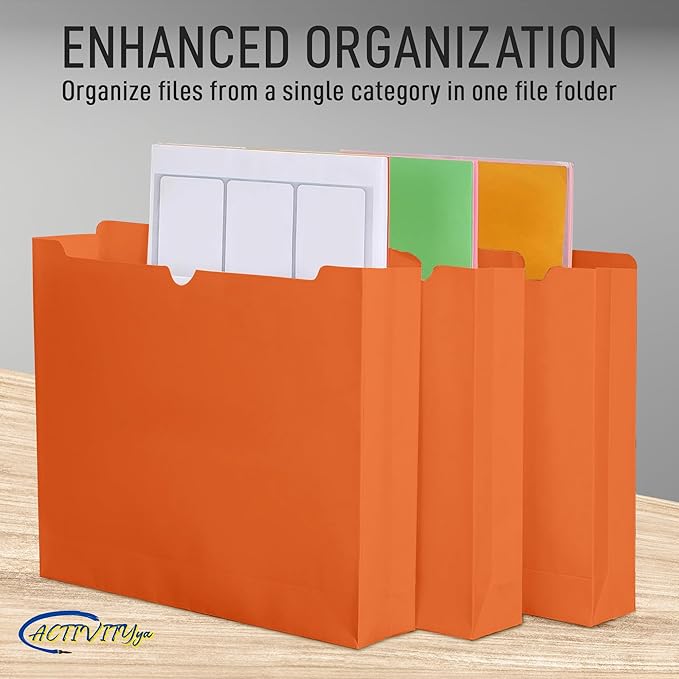 Orange File Jackets, 2 Inch Expansion, Letter Size, Reinforced Straight-Cut Tab, 6 Pack