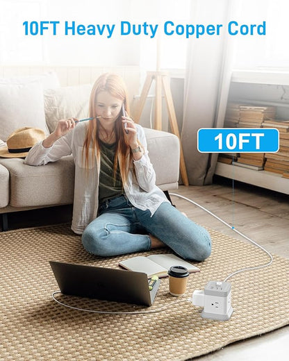 BEVA Cube Power Strip 10 ft Cord, Desktop Power Strip with 4 Outlets and 3 USB Ports, Flat Plug, Overload Protection, Compact Power Strips Tower for Travel Home Office Cruise Ship - ETL Listed