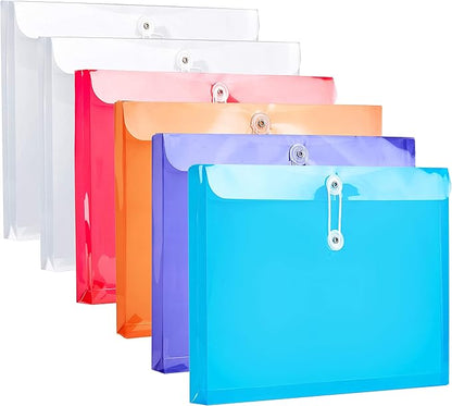 Plastic Letter Size Envelopes with Button & String Tie Closure, 1-1/6" Expansion, Side Load, Clear Poly Reusable File Folders Project Paper Documents Organizer for Office School & Home