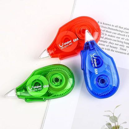 White Correction Tape, Easy To Use Applicator for Instant Corrections Wrong Writing At Any Time, For school, Office (6M/256" x 0.2",3 colors,12pack)