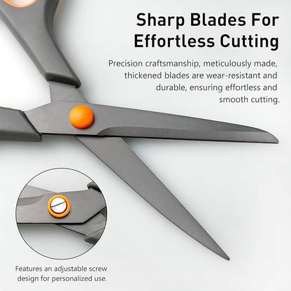 All-Purpose Scissors Bulk 2-Pack - Ultra Sharp 2.5mm Thick Blade Shears with Comfort-Grip Handles for Home and Office, Suitable for Right/Left Handed Use