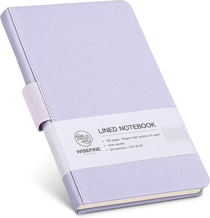 Hardcover Executive Notebooks, 160 Pages Line Ruled Classic Notebook Journal, Leather Notebooks with Pen Loop for Bussiness College Writing (MintPurple)