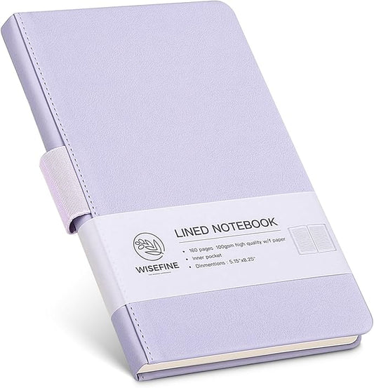 Hardcover Executive Notebooks, 160 Pages Line Ruled Classic Notebook Journal, Leather Notebooks with Pen Loop for Bussiness College Writing (MintPurple)