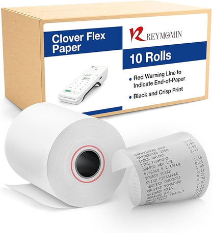 Clover Flex Receipt Paper - 10 Thermal Paper Rolls - 2 1/4'’ x 50’ - BPA Free - 55 GSM - Cash Register Receipt Paper for Clover Flex C401, C403, C405 and C406 POS Machines