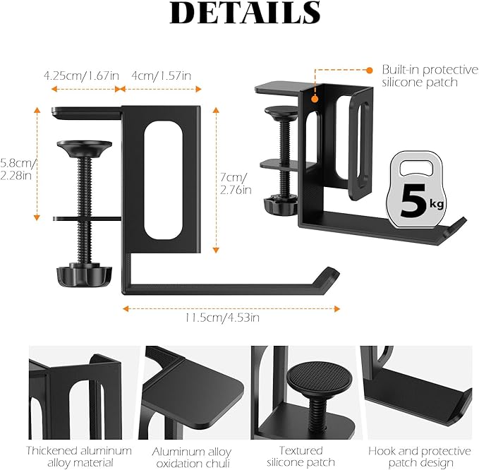 Desk Side Storage,Adjustable Laptop Holder for Desk Side, Steel Hanging Desk Organizer,Clamp on Desk Side Storage Organizer for Laptops/MacBook/Keyboards/Headphone/Gamepad/Backpack(Black)