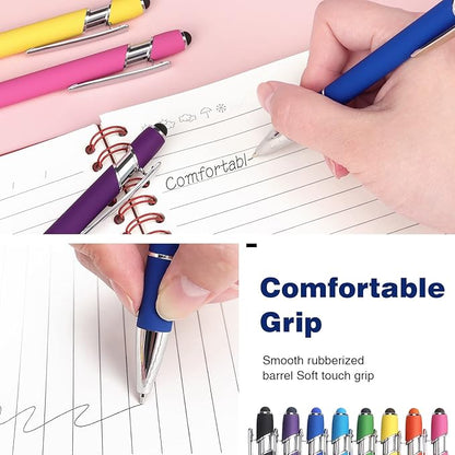 8 Pack Ballpoint Pen 2-in-1 Stylus Retractable Ballpoint Pen with Stylus tip, Metal Stylus Pen for Touch Screens, 1.0 mm Black Ink