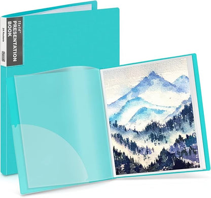 Dunwell 11x14 Art Portfolio Folder (Aqua), Presentation Binder with 24 Pockets, Large 11 x 14 Portfolio Binder, Acid-Free Poly Cover and Sleeves