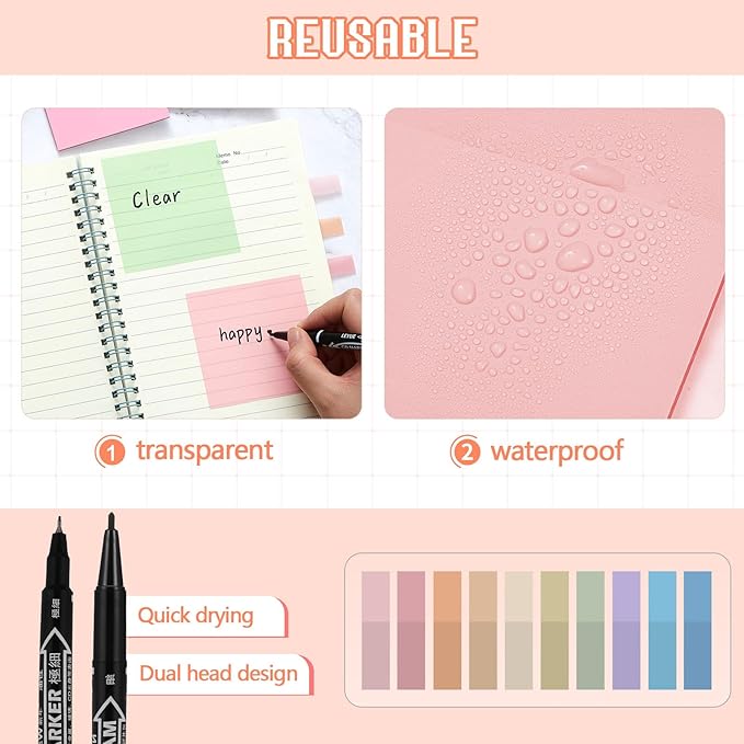 Jutom 39 Pcs Aesthetic Book Annotation Kit Pencil Case Bag with Highlighter Gel Pen 700 Sheets Transparent Sticky Notes Pads Index Tab Bible Study Supplies for School(Beige,Floral Style)