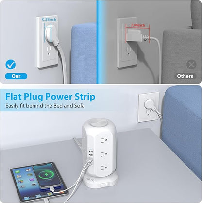 15 ft Long Extension Cord Power Strip Tower,AOFO Surge Protector 12 AC Outlets 4 USB(1 USB C) Ports, Charging Tower Overload Protection with Multiple Outlets for Home Dorm Office