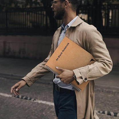 A4 Blank Journal Notebook, 2 Pack Large Spiral Sketchbook for Drawing, 200 Pages 100gsm Thick Unlined Blank Page Journal for Sketching Writing Taking Note and More - Kraft Brown Cover, 8.5" x 11"