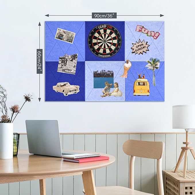 Large Cork Board for Walls with 30 Push Pins-24"X36", Easy to Peel&Stick Vision Bulletin Board Tiles, Black Poster Felt Board Supplies Set Home Office Classroom Corkboard Decor Self Adhesive