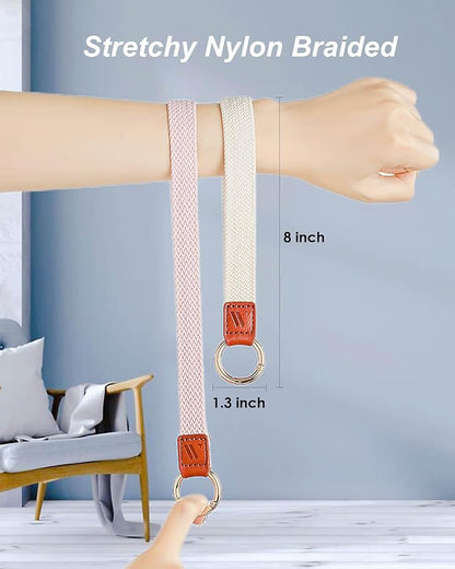 Wristlet Keychain for Women Stretchy Wrist Keychain Lanyard for Phone Case Wallet Id Card Badges (Sand Pink)