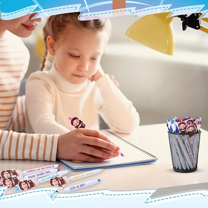 24 Pcs Christian Jesus Pens Bible Verse Pens for Kids Cute Jesus Ballpoint Pens with Inspirational Quotes Sunday Religious Pens for Classroom Prizes Church Christmas Easter Gift
