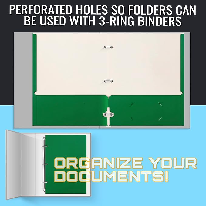 Better Office Products Two Pocket Portfolio Folders, 50-Pack, Green, Letter Size Paper Folders, 50 Pieces, Green