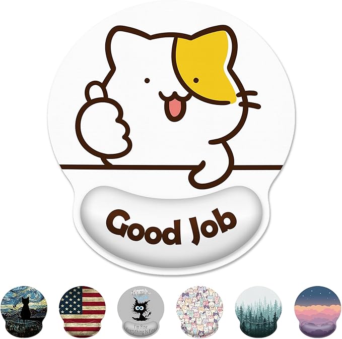 Ergonomic Mouse Pad with Wrist Support,Good Job Cat Mouse Pad with Wrist Rest,Relieve Wrist Pain Mousepad Non-Slip Rubber Base,Mouse Pads for Desk,Computers,Laptop,Office,Home,Accessories