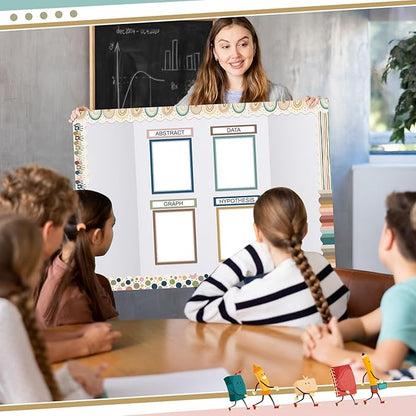 90 Pcs Science Fair Board Supplies 60 Trim Scalloped Bulletin Board Borders 24 Presentation Board Subtitles 6 Science Fair Titles for Classroom Display Boards(Boho)