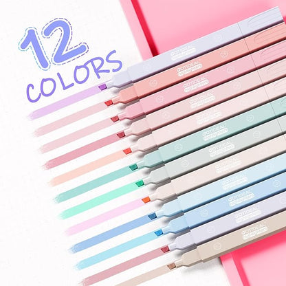 GOTIDEAL Aesthetic Cute Pastel Highlighters set, Dual tip 12 Pack No Bleed Bible Highlighters for office, School study accessory supplies