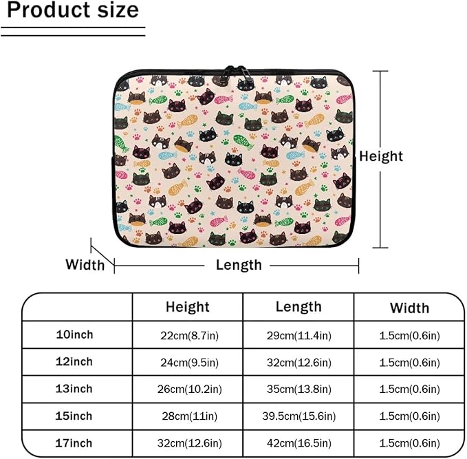 Cat Fish Printed Computer Carrying Cover, Large Capacity Laptop Case Bag Easy to Carry Computer Bag, 17 Inch Lightweight Laptop Briefcase Messenger Bag for Women
