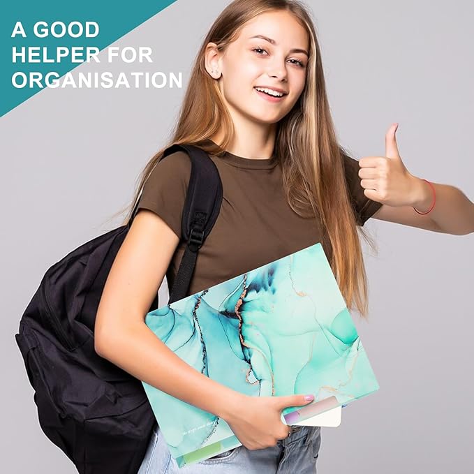 Ddaowanx Expanding File Folder, Letter A4 Size Accordion Plastic File Organizer, 5 Pocket Folders for Documents, Aesthetic Folder with Labels, Paper Organizer for School Office (Green Marble)